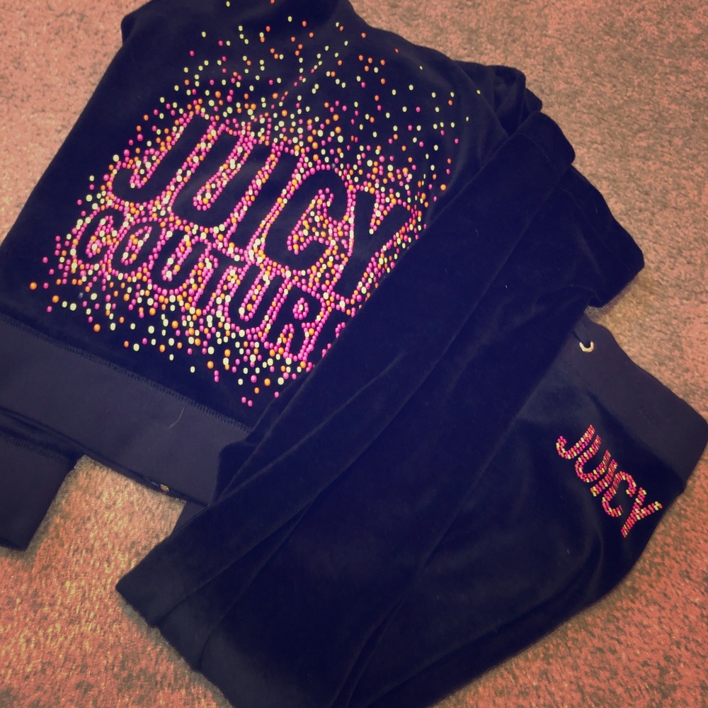 Juicy couture confetti style black velour set XS
